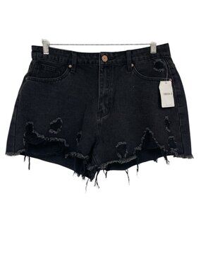 NWT Denim Blvd Los Angeles Distressed Black Denim Shorts Women’s SZ Large